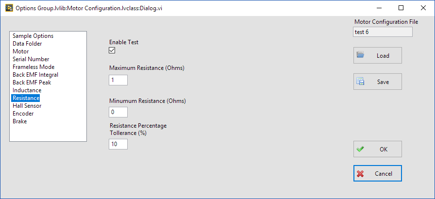 Motor Configuration Dialog