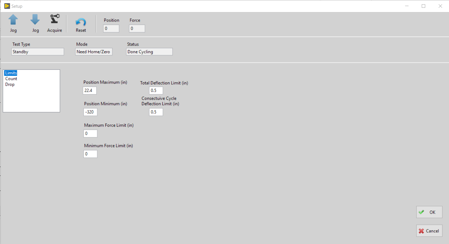 Drop Impact Setup Screen