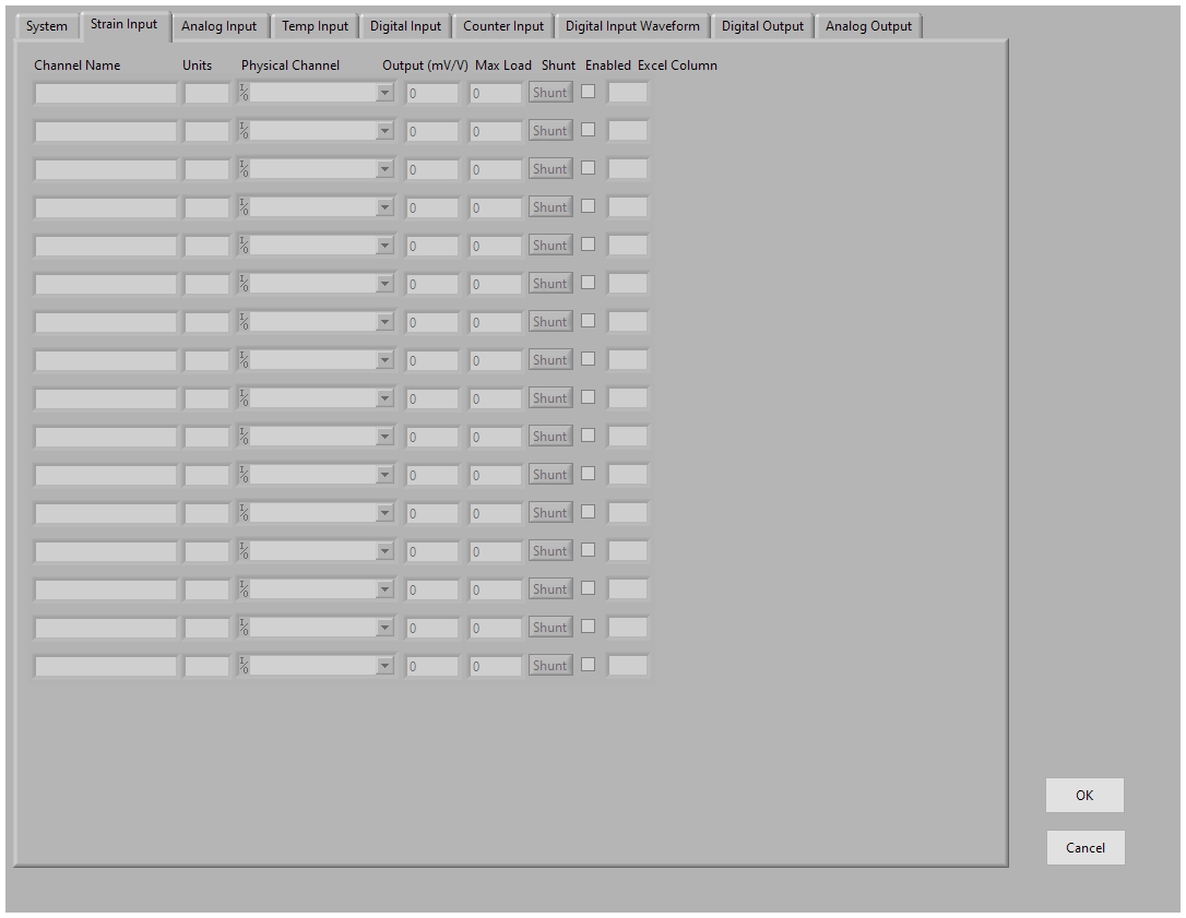 Advanced Options Dialog FP Strain